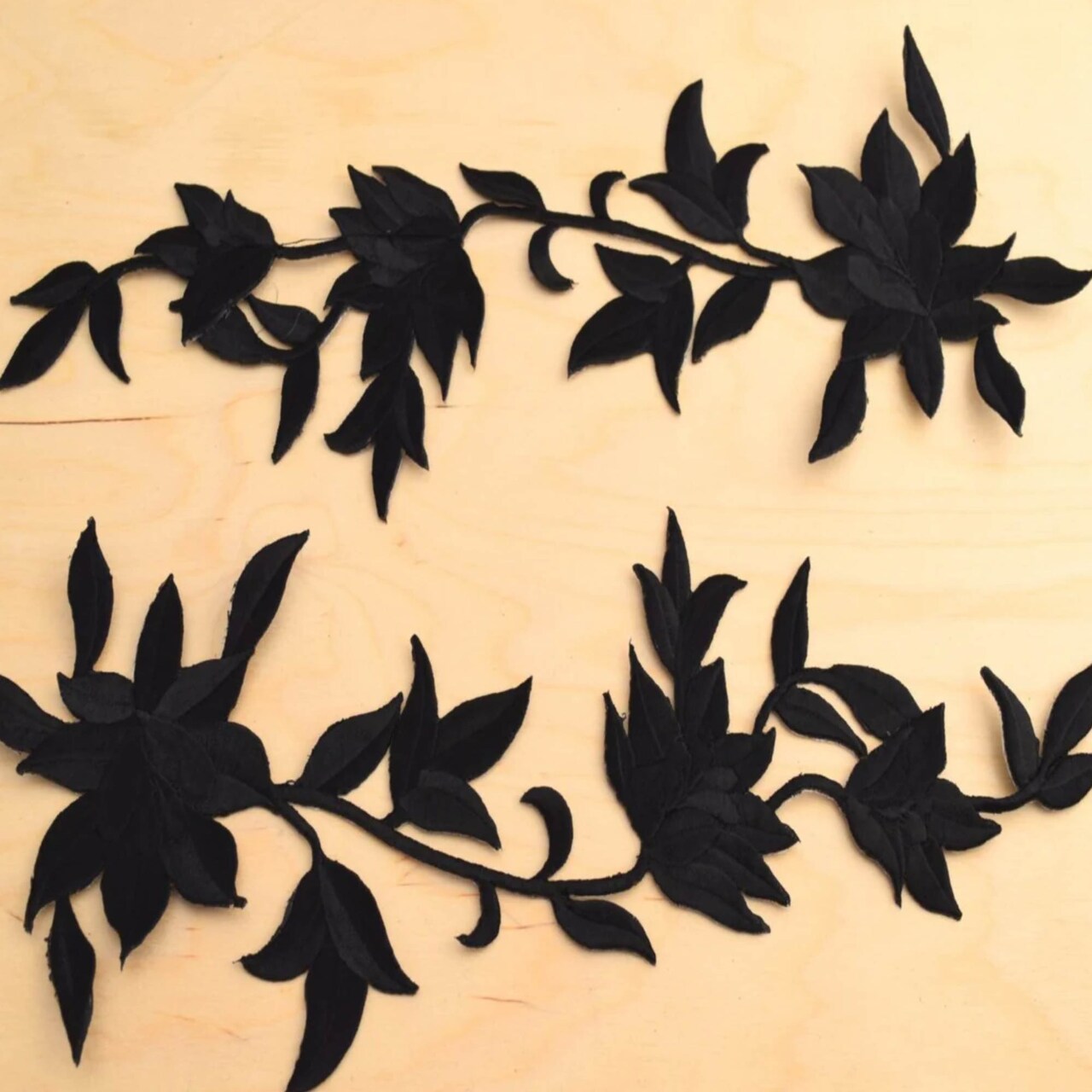 Black Lilly Flower Patches Set of 2 Iron On Embroidered Floral Appliques 12 x 4 Inch